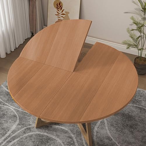 SMCMGECEUZ Mesa Redonda Plegable De 4 Puntos 120-180cm Tablero De Mesa Redonda De Madera Que Ahorra Espacio Superficie Portátil Sin Patas(Yellow Teak,180cm/71in)