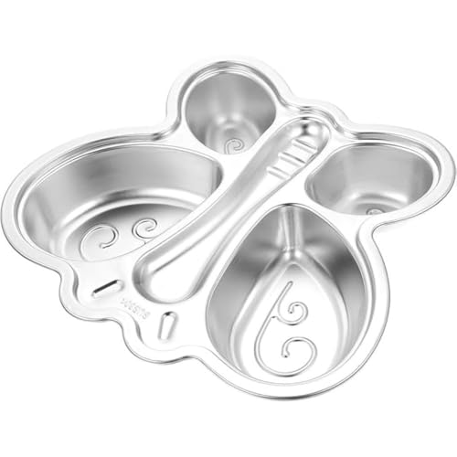 Image of Happy Hues Stainless Steel Divided Meal Plate Tray-3 Compartments Dinner Dish for Baby (Butterfly 02)