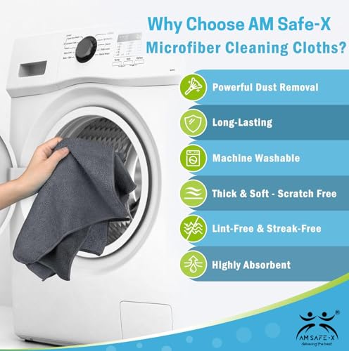 Image of AM Safe-X Microfiber Cloth for Car 250 GSM 40x40 cms 1 Pcs Grey Twisted Loop Super Absorbent Towel, Edgeless Design with Plush Pile & Lint Free Cloth for Drying & Detailing