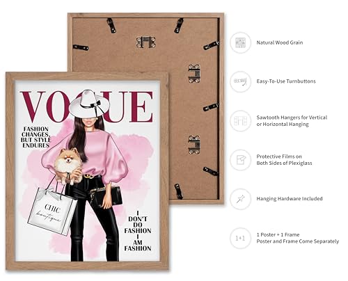 Image of Poster Master Lady with Dog Print - I Am Fashion Poster - Modern Trendy Art - Chic Gift for Women & Fashionista - Haute Couture Decor for Bedroom or Girls Room - 11x14 Beige Framed