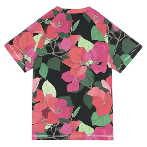 ALAZA Kids Rash Guard Girls Toddler Swim Shirts Short Sleeve Bougainvillea Flowers UPF 50+ 3T2