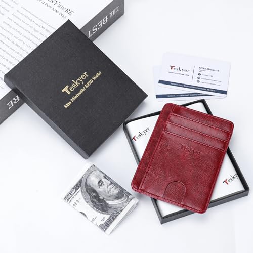 Image of Teskyer Slim Minimalist Wallet for Men, RFID Front Pocket Card Holder | Ultra Slim Front Pocket Design, 8 Card Slots, RFID Protection, Smooth Faux Leather for Everyday Carry