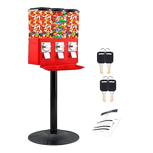 Vending Machines for Business Gumball Machine with Stand Candy Vending Machines Triple Pod Standing Dispenser for Commercial Use to Dispense Gumballs Candies Using Quarter with Removable Canisters