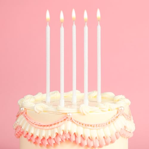 Image of PHD CAKE Iridescent White Long Thin Metallic Birthday Candles, Cake Candles, Birthday Parties, Wedding Decorations, Party Candles