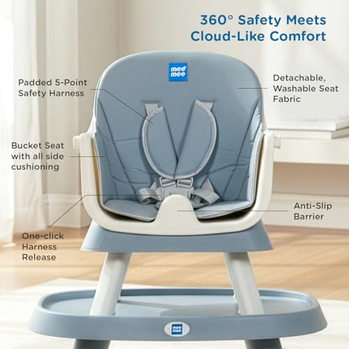 Image of Mee Mee Little Scholar Baby High Chair for Baby Feeding, 6-in-1 Convertible Kids Feeding Chair Compact Fold with High Adjustable, Play Chair Booster, Travel Friendly, 0.5 to 3 Years Kids (Grey)
