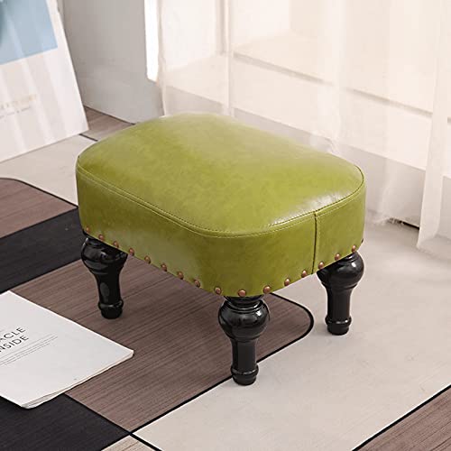 YJL Taburete pequeño Retro Verde de 40 * 40 * 30 cm, Taburete pequeño de Estilo Medieval, Taburete de sofá para el hogar, Marco de Madera Maciza, Esponja de Alta Resistencia, Cuero, adec Cover