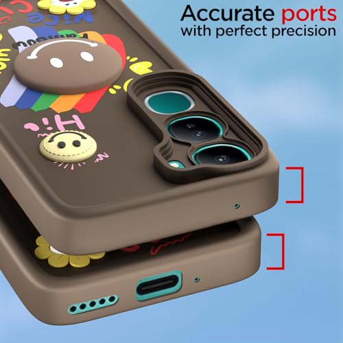 Image of Pikkme Back Cover for Vivo Y300 5G / Vivo V40 Lite 5G | Soft Silicone| Cute Rainbow Smile & 3D Cartoon Flower Design | Shockproof Raised Camera Protection Bumper Case (Brown)