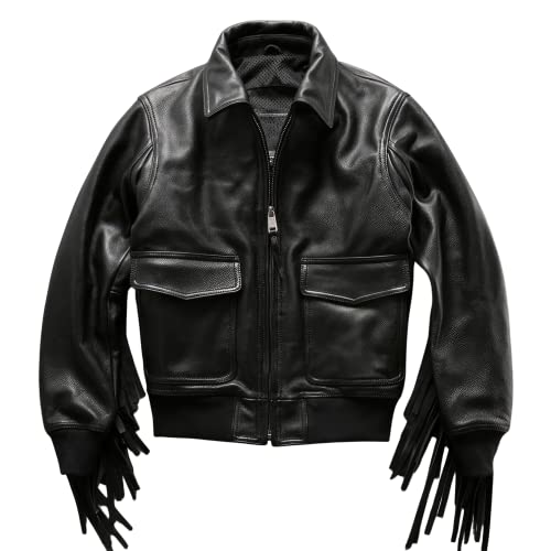 シアーズ　A-2型　USA製 leather jacket 牛革 Men's Black Genuine Cowhide Mid-Western Cowboy Fringe Tassel