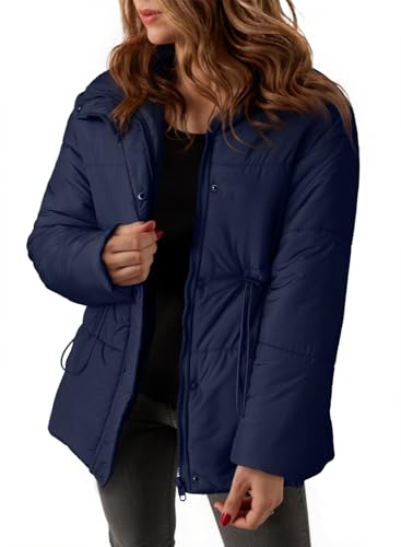 Dokotoo Women's Casual Long Sleeve Zip up Puffer Chunky Warm Drawstring Quilted Lightweight Jacket Coat