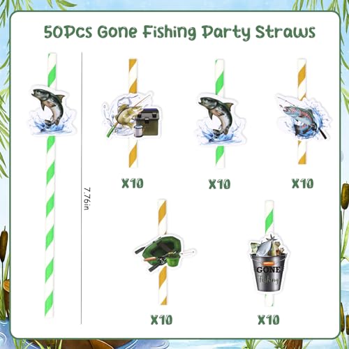 Serencatcher 50 pitillos de papel para fiesta Gone Fishing miniatura 2
