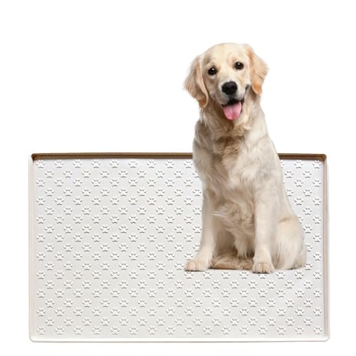 BaraRose 犬 トイレトレー シリコン ワイド トイレトレー ワイド 【可愛い肉球柄 &】エッジ加工で漏れ安心 トイレマット ペットシーツ お手入れ簡単 (ホワイト, 60x80cm)