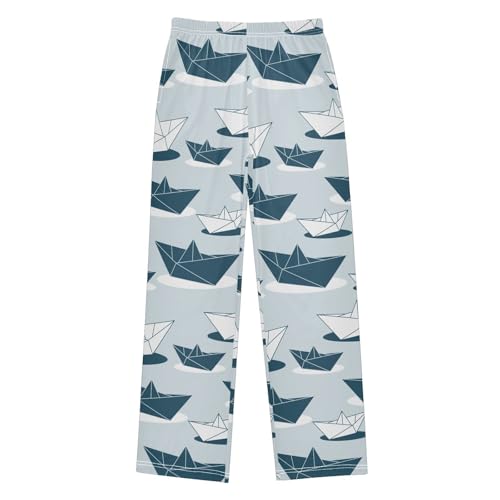 ZZKKO Paper Boats Navy Blue Boys Pants for Kids Jogger Pants with Pockets S-XL