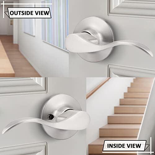 Gobekor 5 Pack Brushed Nickel Passage Door Levers Interior Door Handles For Hallway And Closet Door Lock Keyless Wave Lever Door Handles #TOP5