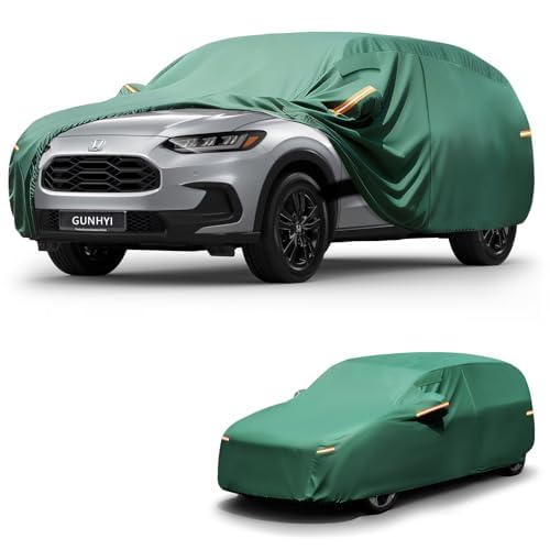 SUV Car Cover Waterproof All Weather, 16-Layer Heavy Duty Full Exterior Jeep Cover with Vents, Spare Windproof Straps & Towel, Snow/Ice/Rain Protection, Fit Honda HRV, Chevy Trax, Kia Soul. 