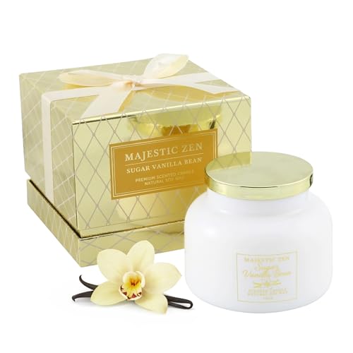 Image of Majestic Zen Vanilla Bean Soy Candle - 70-Hour Clean Burn Aromatherapy Candle with Warm Vanilla & Bourbon Scent - Large 19oz Jar Home Decor Gift Candle for Men & Women