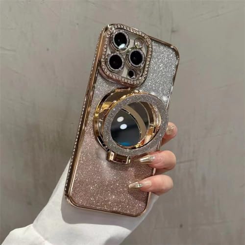 Miroir maquillage iPhone 14 Plus étui protecteur dégradé paillettes chic