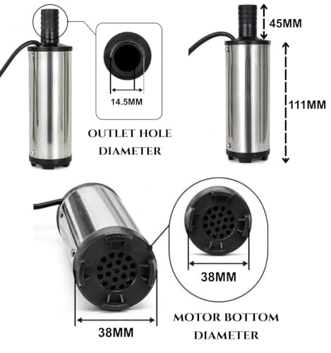 Image of ROBOWAY DC 12V Electric Submersible Water Pump, Stainless Steel Portable Diesel Fuel Transfer Pump with Battery Clips & 2.5M Cable for Water, Diesel & Kerosene, (Pack of 1)