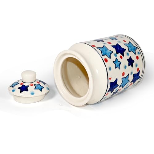 Image of Ceramic Pickle Jars For Storage Achar Chini Mati Barni Bharani Jars Jadi Jaadi Jadilu Pots Containers For Storing Salt, Tamarind Kitchen Storage With Lid, 850ML NON AIRTIGHT, Blue Stars