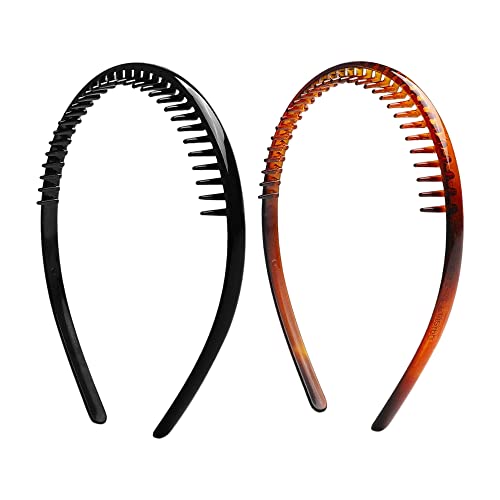 Teeth Headband Non Slip Plastic Head Bands with Teeth for Women's Hair - Tooth Comb Headband Hairband with Teeth - Thin Headbands for Women & Girls - 2Pcs