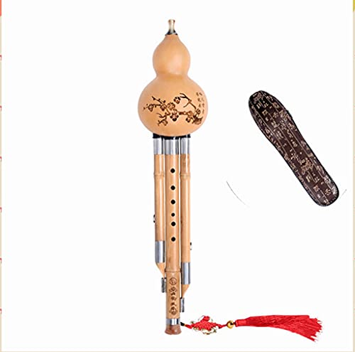 Générique 3 Tone BB/C/D Key Hulusi Gourde Cucurbitacées Flûte Instrument Traditionnel Chinois Avec Étui à Noeud Chinois Naturel Hulusi Flûte Instrument à Vent For Enfants Adultes Débutant(C Key