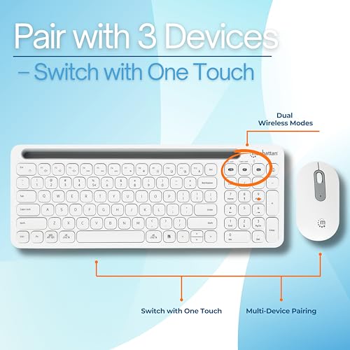 Image of MANHATTAN Wireless Keyboard and Mouse Set - Bluetooth & 2.4 GHz for Multi-Device Switching - Wireless Keyboard Mouse, Cordless Keyboard and Mouse Combo, Computer Keyboard with Mouse - 180580