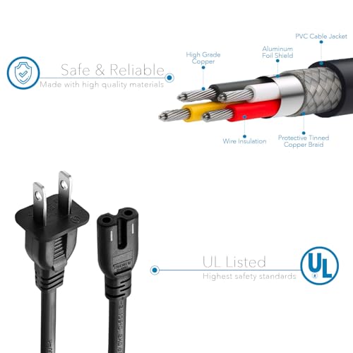 Chanzon ACPC-115P-C7-NP-10FT Tv Power Cord Replacement For Samsung Lg Tcl Insignia Hp Officejet Envy Cannon Pixma Printer Ps5 Ps4 Ps3 Ps2 Playstation Xbox One Apple Hisense Epson Universal Ac Cable 2 Prong 10Ft 7A 125V thumb #2