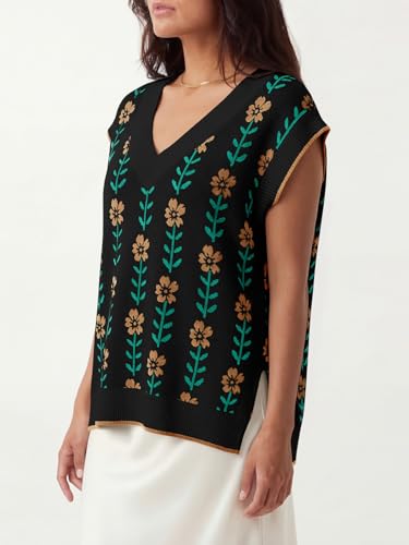 Image of Saodimallsu Womens V Neck Sweater Vest Oversized Ribbed Knit Sleeveless Casual Loose Fit Pullover Tank Top