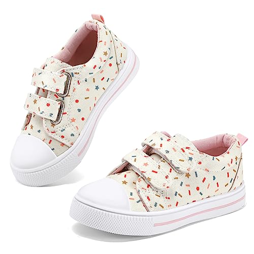 K KomForme Toddler Sneakers for Boys and Girls Dual Hook and Loops Sneakers Baby Canvas Shoes Colorful