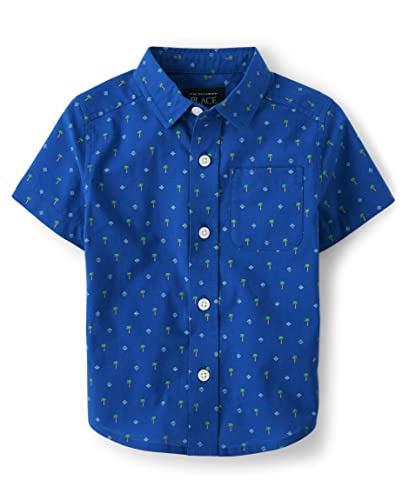 The Children's Place Baby Toddler Boys Short Sleeve Button Down Shirt, Blue Palm Trees, 5T #TOP2