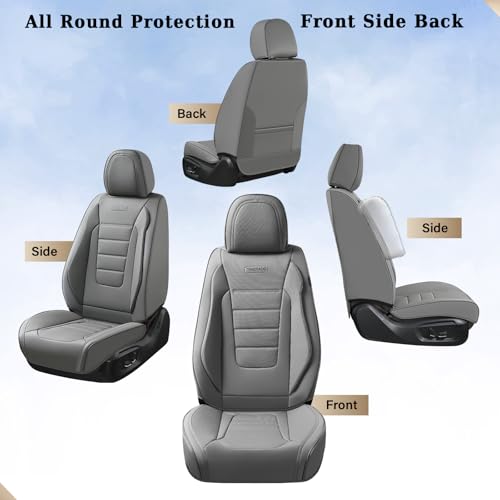 Image of Coverado Front Seat Covers, Car Seat Cover, Gray Seat Covers for Cars, Car Seat Protector, 2PCS Waterproof Faux Leather Car Seat Cushion, Luxury Seat Cushions, Auto Seat Covers Fit for Most Vehicles