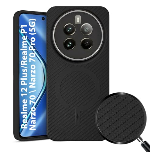 Image of LIRAMARK Rugged Carbon Fibre TPU Armor Silicone Back Cover Case for Realme 12+ Plus /Realme P1 / Narzo 70 / Narzo 70 Pro (5G)