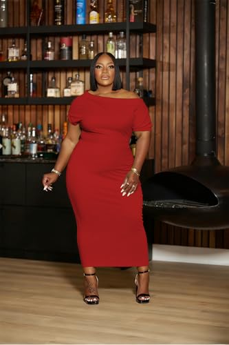 Image of YeGine Women Plus Size Bodycon Long Dress Off Shoulder Sexy Slim Elegant Dresses