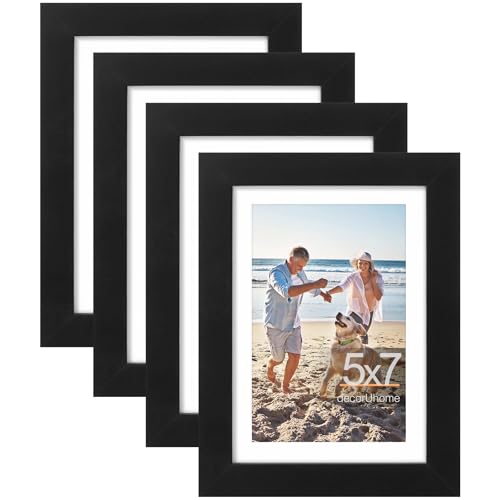 decorUhome 5x7 Picture Frame, Display Pictures 4x6 with Mat or 5x7 without Mat, Wall & Tabletop Display Photo Frame, Black, 4 Pack