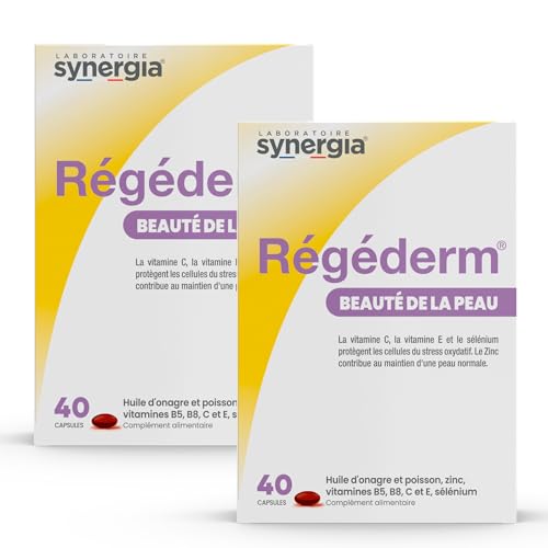 RÉGÉDERM Lot de 2X40 Capsules | Régénère la Peau Sèche et protège la peau des effets du vieillissement | Huile d’onagre riche en oméga 3, vitamines C et E, sélénium et zinc | LABORATOIRE SYNERGIA