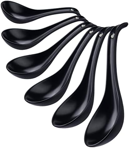 CHILDIKE Porcelain Soup Spoons Set of 4, Ceramic Chinese Soup Spoons 6.6 Inch, Asian Soup Spoons, Japanese Ramen Spoons, White