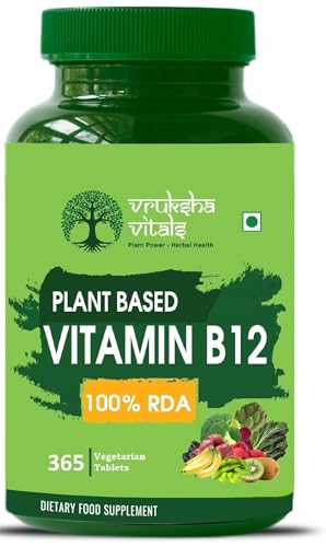 Vruksha Vitals Vitamin B12-100% RDA [LAB TESTED - COA] 365 Tablets/Capsules Supplements - Plant Based Methylcobalamine Supplement