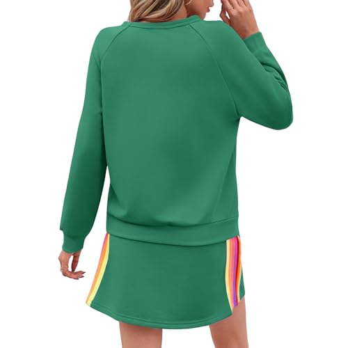 2 Piece Lounge Set for Women Rainbow Striped Sweatshirts Mini Skirts Color Blocked Suits Sweatsuits Loungewear2