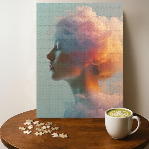 Casse-tête Femme Déesse Tête Nuage Surréaliste - 500 Pièces Bois Adultes, Cadeau Décoration, 20 x 15 Pouces