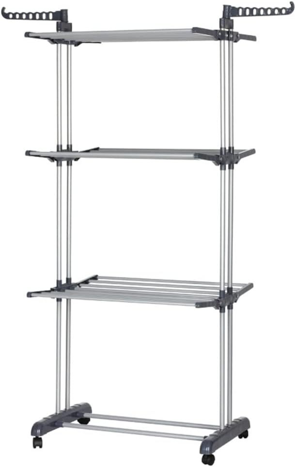 Foldable Clothes Drying Rack Three-Layer Storage Clothing Organizer Cloth Hanger for Indoor Outdoor Balcony(D)