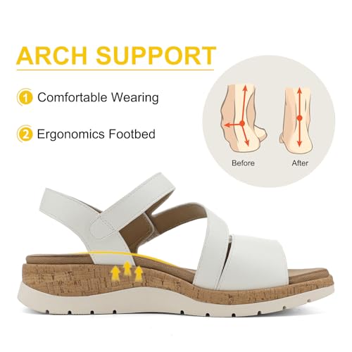Image of UBFEN Womens Low Wedge Walking Sandals with Arch Support | Open Toe Sandals Adjustable Instep and Ankle Straps for Summer Everyday Outfits, Travel,Vacation