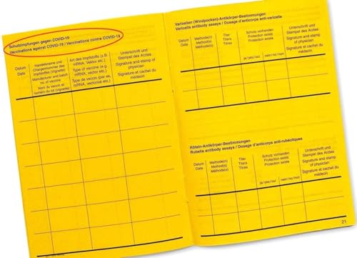 1x Impfbuch Impfpass Impfausweis - internationale Bescheinigung über Impfungen für Babys, Kinder, Jugendliche, Erwachsene mit extra Covid-19 Seite - Ausgabe 2021