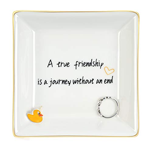 NY Best Friends Gifts for Women, A True Friendship Is A Journey Without An End Ceramic Ring Dish Jewelry Tray Birthday Gift for Women Friends Female Her BFF