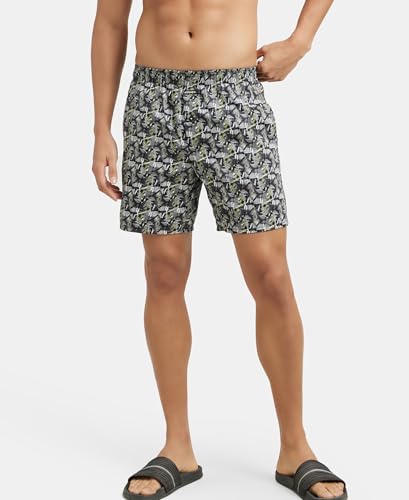 Image of Jockey NY07 Men's Super Combed Cotton Satin Weave Printed Boxer Shorts with Side Pocket