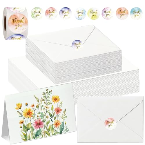 50 Pack Blank Watercolor Cards with Envelopes 4 x 6