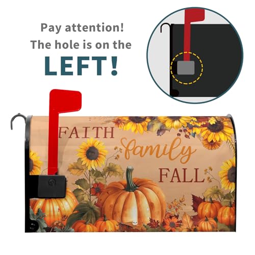 Image of Fall Mailbox Covers Magnetic Standard Size 18X21 Inch Autumn Harvest Pumpkin Decorative Mailbox Covers Magnetic Thanksgiving Maple Leaf Mailbox Post Cover Mailbox Wraps Decor for Home Garden Yard