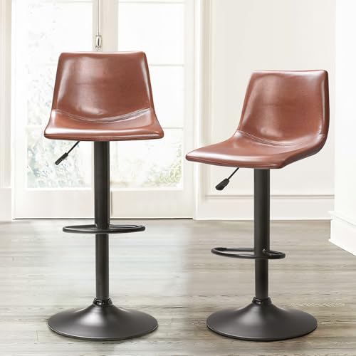Image of Waleaf Adjustable Bar Stools Set of 2, Modern Faux Leather Swivel Barstools