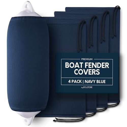 Byllstore Cubiertas para Guardabarros de Barco, Varias Opciones de tamaño Disponibles, Negro y Azul Marino, Paquete de 1, 2 y 4 Unidades, poliéster (Paquete de 4, Azul Marino, 12 x 34 Pulgadas)
