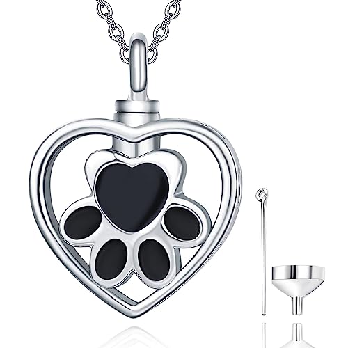 Dreamboat Urn Necklace for Dog Ashes 925 Sterling Silver Pet Paw Print Cremation Keepsake Pendant Heart Memorial Jewelry for Women