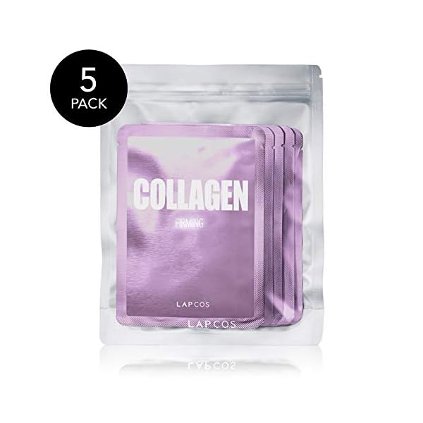 LAPCOS Collagen Sheet Mask, Firming Daily Face Mask with Collagen Peptides for Anti-Aging, Helps to Minimize Wrinkles, Restores Skin Elasticity & Firmness, Korean Beauty Favorite, 5-Pack