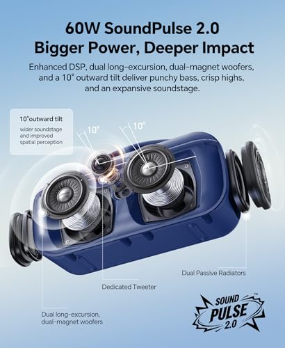 Image of dbsono Portable Bluetooth Speaker Wireless: 100W(Peak) SoundPulse 2.0 with BassBoost, Waterproof Loud Party Speakers, Unlimited Pairing, TWS for Outdoor /Indoor, Beach Vacation Essential, Blue